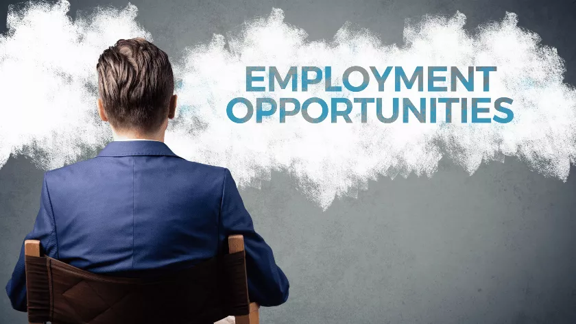 employment opportunities written with a man sitting on a chair
