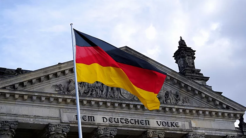 German flag infront of a building