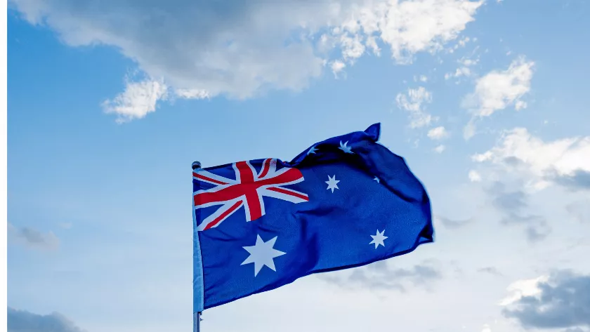 Australian flag with sky in the background