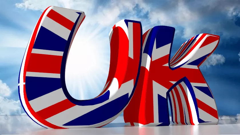 UK written with the uk flag
