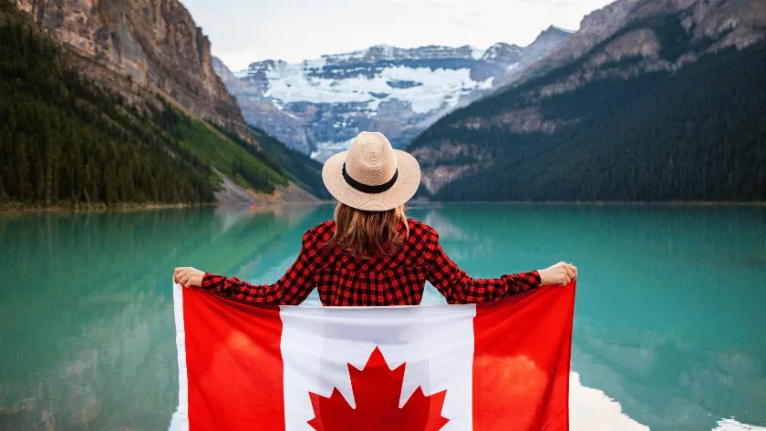 Canadian flag on the back of a lady
