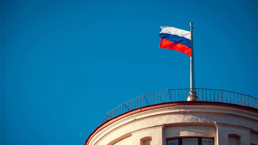 Russian flag on the top of a building