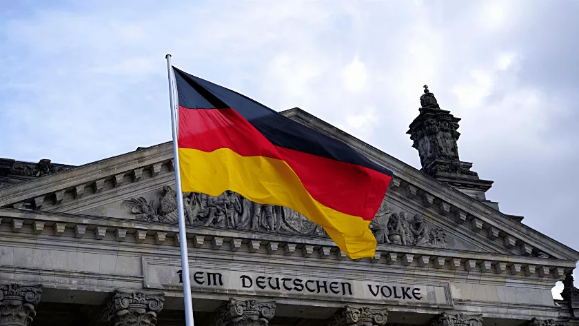 German flag infront of a building
