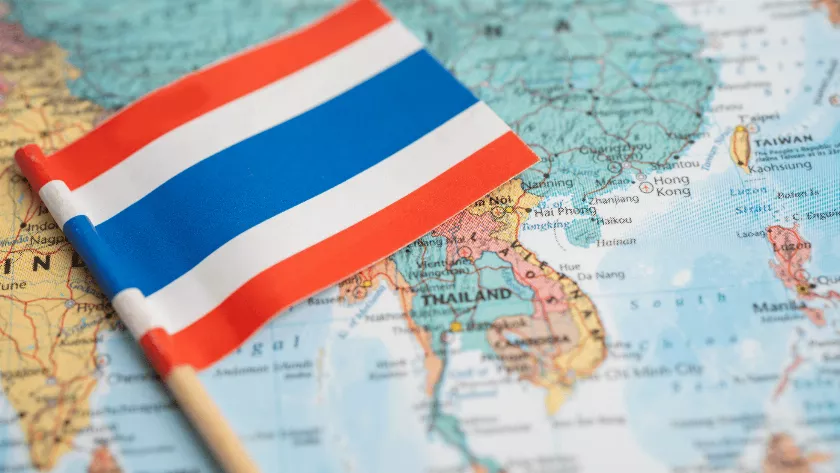 Thailand flag on a map