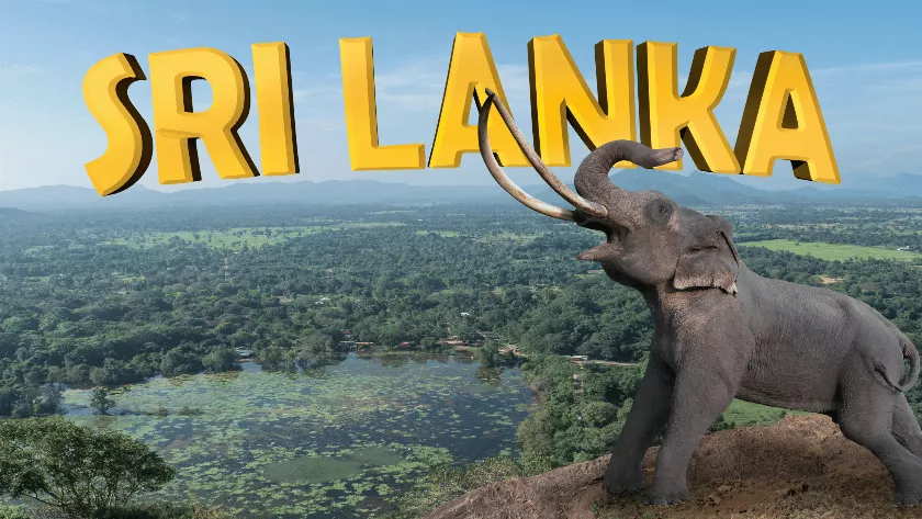 Sri Lanka written in the background with elephant in the front