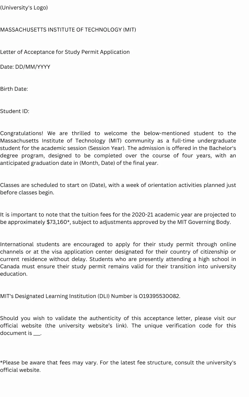 Sample letter of acceptance