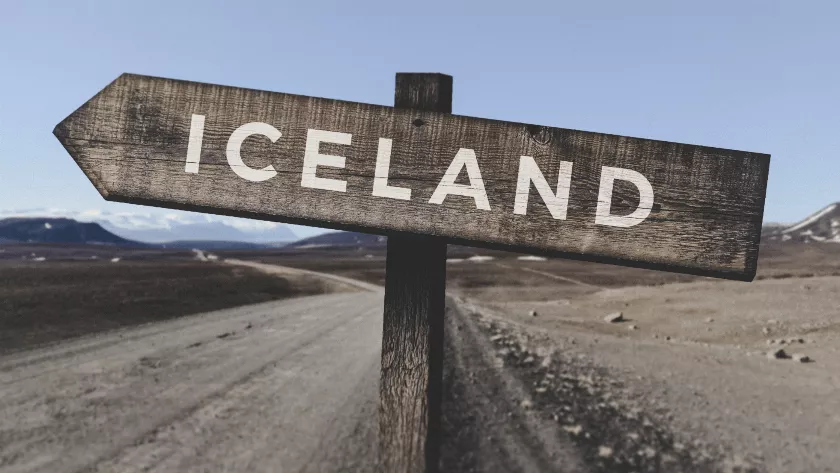 Iceland written on an arrow