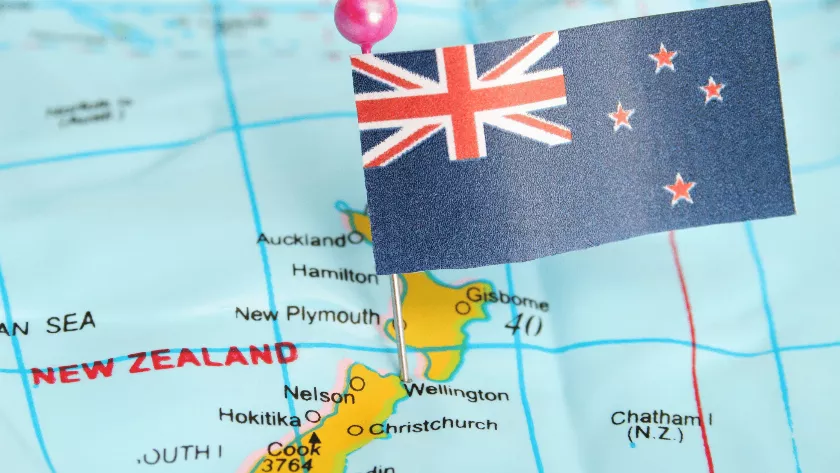 New Zealand flag on a map