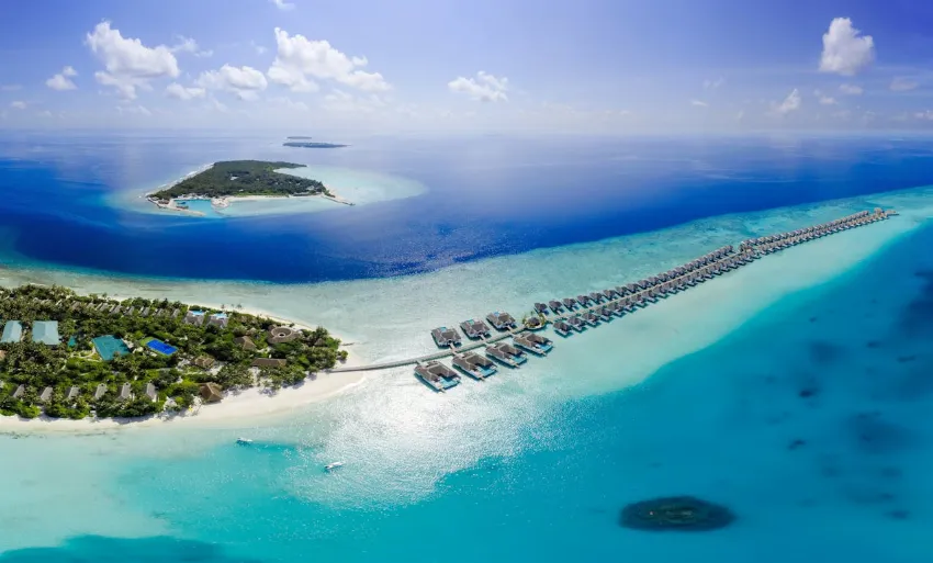 an aerial view of Maldives beach